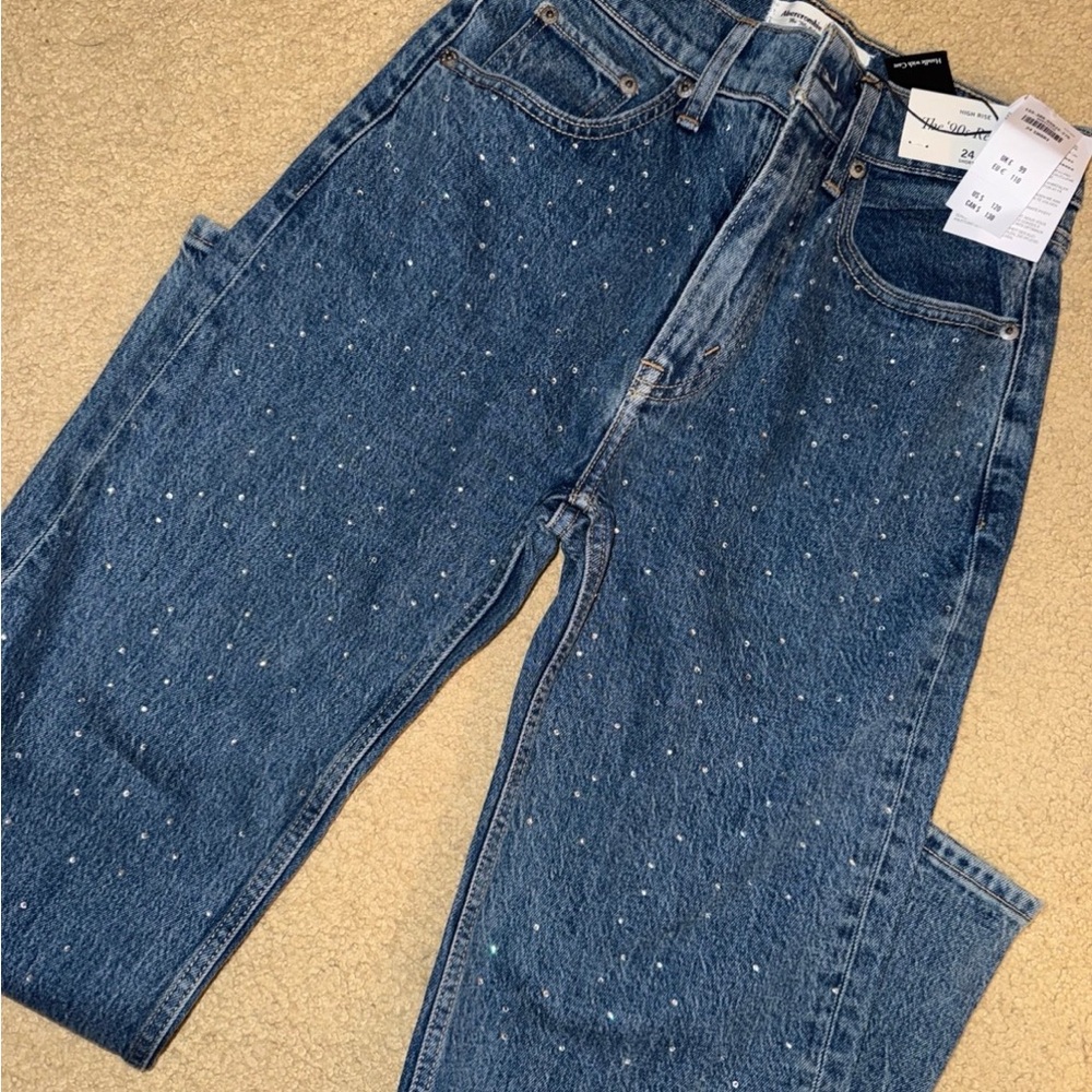 Abercrombie & Fitch Blue Straight Leg Jeans with Speckled Detail